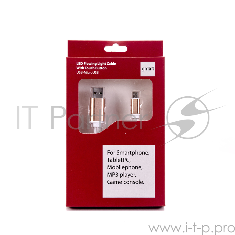 Кабель Gmini GM-MEL200FLATW, USB-microUSB светящийся, 1м, белый