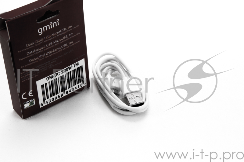 Кабель Gmini GM-DC-200W-1M, USB-microUSB, 1м, белый