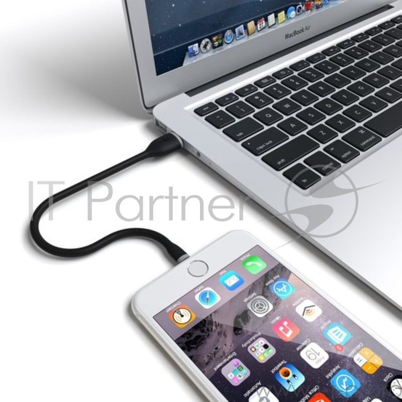 Кабель Satechi Flexible Lightning to USB. Длина 25 см. Цвет черный.