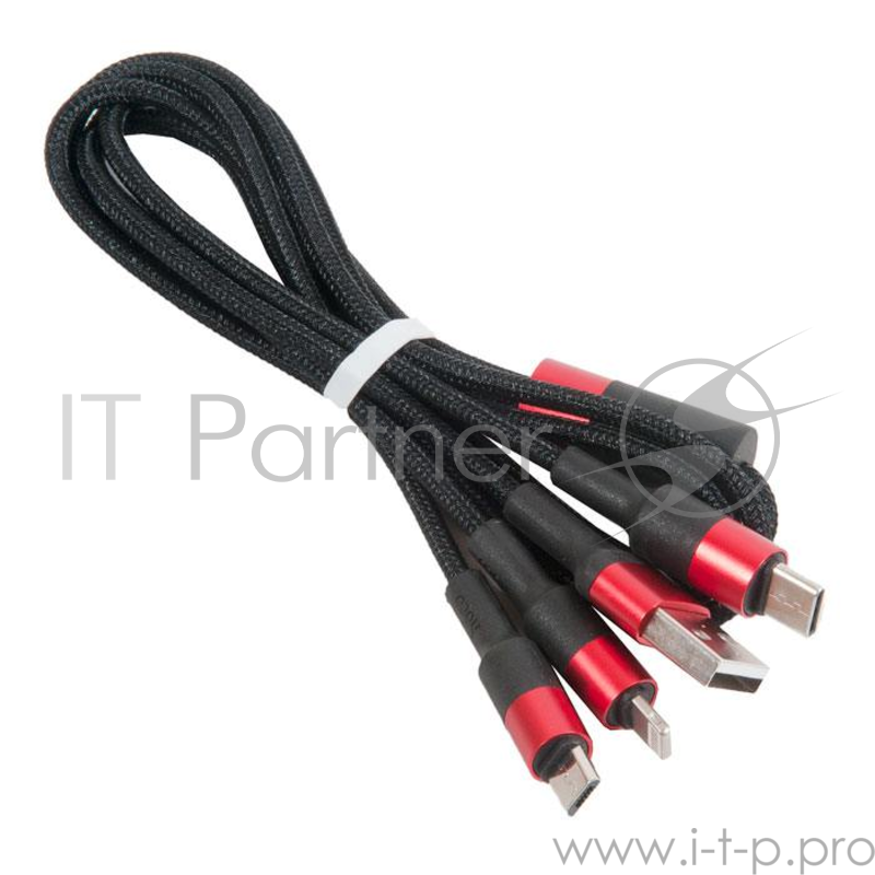 кабель USB HOCO x26 Xpress one pull three 3 в 1, Lightning+Micro+Type-C, черно-красный