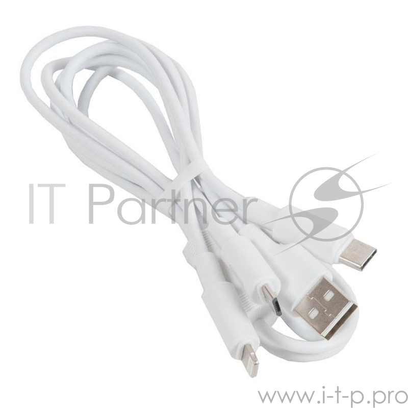 кабель USB HOCO x25 Soarer one pull three 3 в 1, Lightning+Micro USB+Type-C, белый