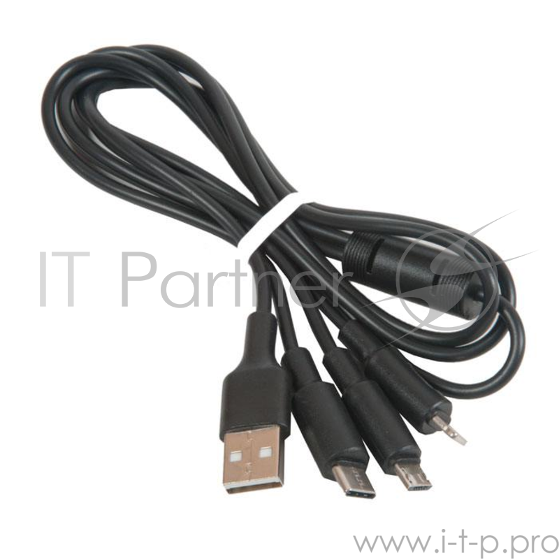 кабель USB HOCO x25 Soarer one pull three 3 в 1, Lightning+Micro USB+Type-C, черный