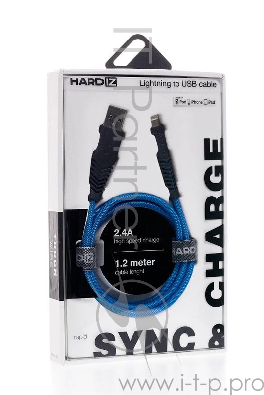 HARDIZ Кабель Lightning на USB 2.0 MFI высококачественная нейлоновая оплетка, 1,2 метра, Blue.