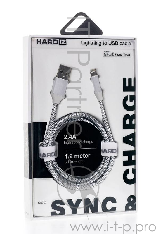 HARDIZ Кабель Lightning на USB 2.0 MFI высококачественная тетроновая оплетка, 1,2 метра, Silver.