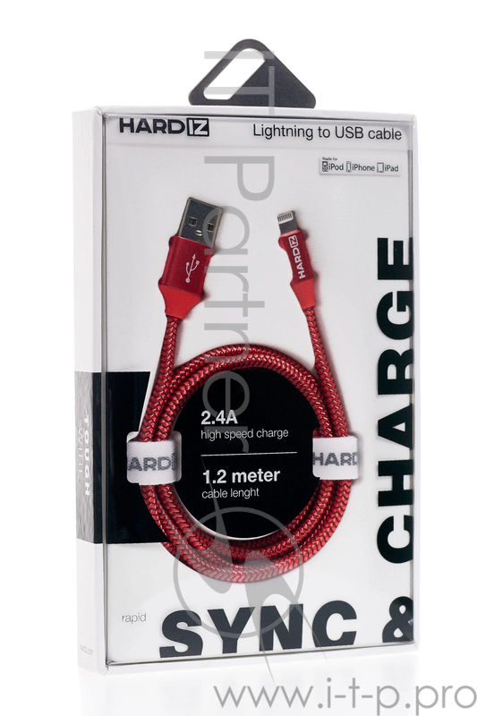 HARDIZ Кабель Lightning на USB 2.0 MFI высококачественная тетроновая оплетка, 1,2 метра, Red.