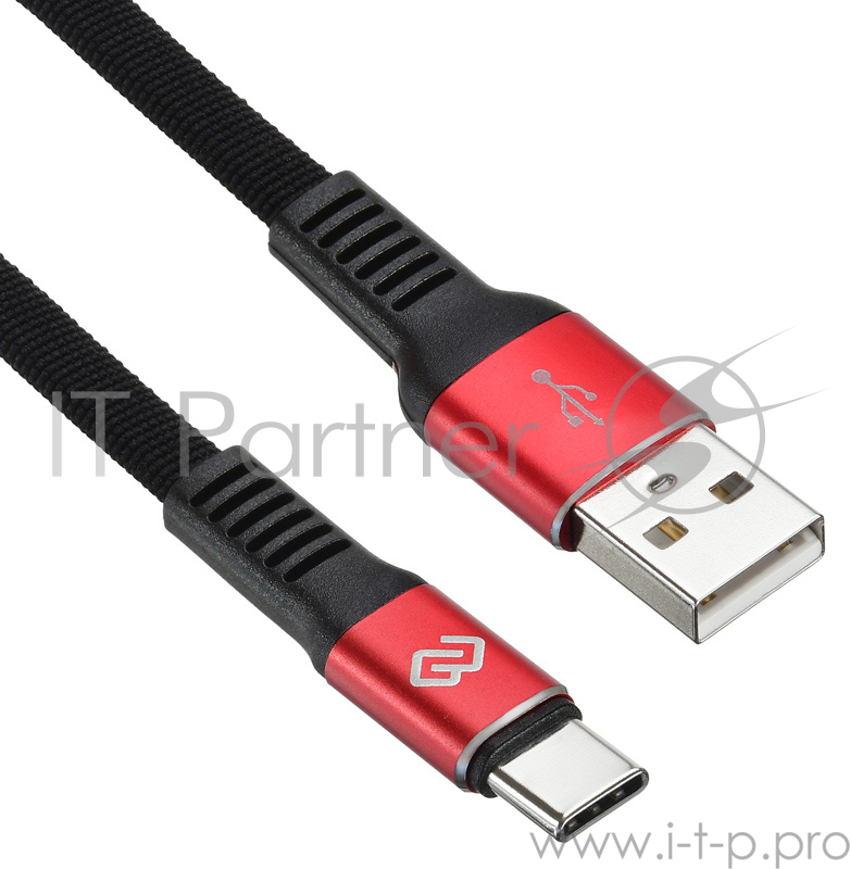 Кабель Digma USB A (m) USB Type-C (m) 3м черный/красный плоский