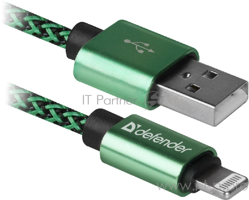 Кабель LIGHTNING TO USB2 1M GREEN ACH01-03T 87810 DEFENDER