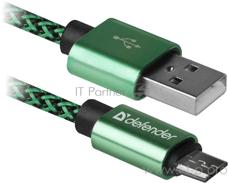 Кабель USB2.0 TO MICRO-USB 1M GREEN USB08-03T 87804 DEFENDER