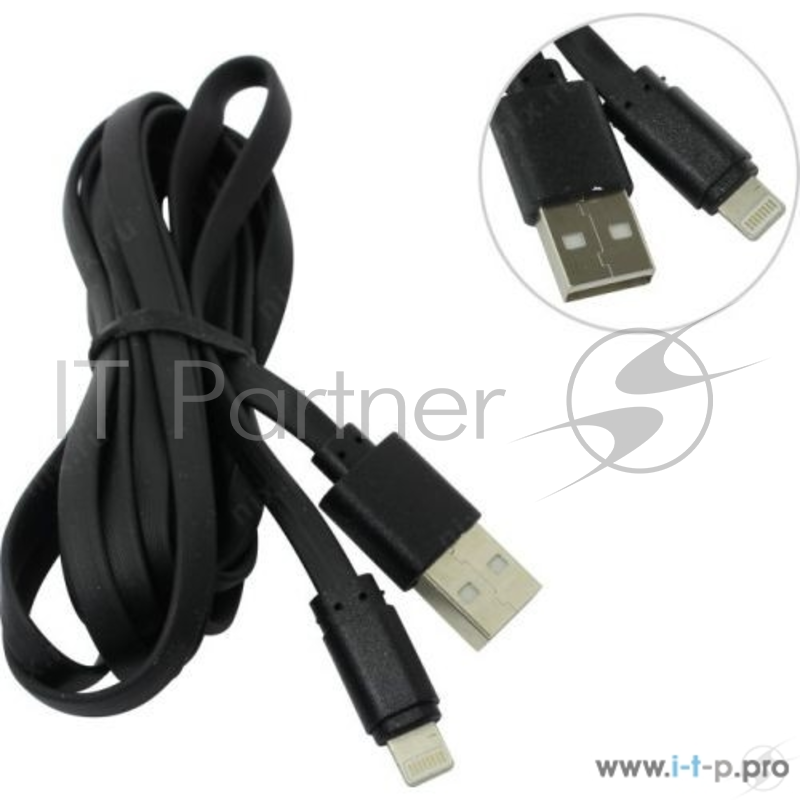 Дата-кабель Smartbuy USB - 8-pin для Apple, плоский, резин, длина 2.0 м, до 2А, черный (iK-520r-2)