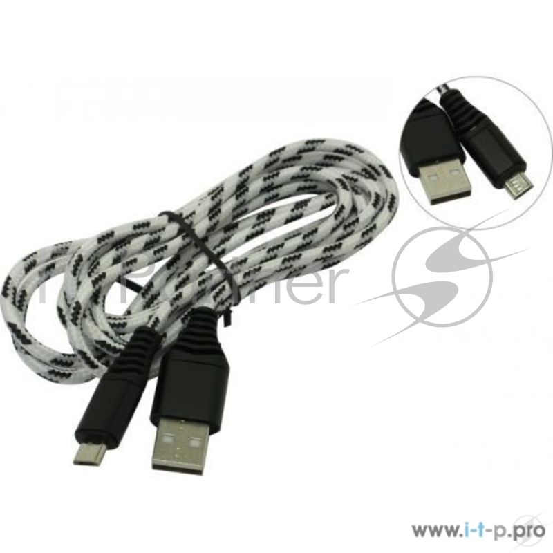 Дата-кабель Smartbuy USB - micro USB, нейлон, защ. от перелам., длина 2.0 м, 2А белый (iK-202cm-2)