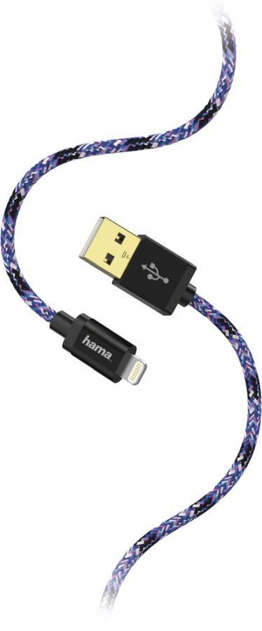 Кабель Hama Sporty 00183208 USB A(m) Lightning (m) 1.5м синий/розовый