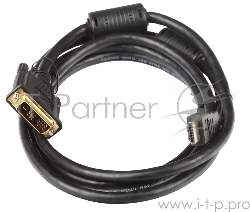 Кабель Telecom HDMI to DVI-D (19M -19M) 2 фильтра, 2м , с позолоченными контактами