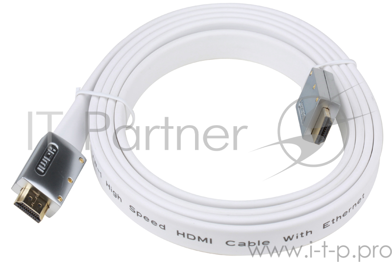 Кабель AOpen HDMI 19M/M 1.4V+3D/Ethernet AOpen <ACG545A_W-1.8M> серебряно-белый Flat Top Quality