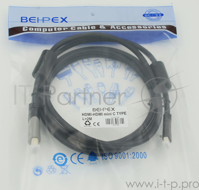 Кабель аудио-видео HDMI (m)/Mini HDMI (m) 2м. феррит.кольца черный