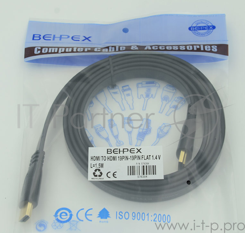Кабель HDMI v.1.4 1.5м Flat плоский HDMI (m)/HDMI (m)