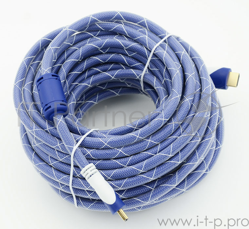 Кабель HDMI Ver.1.4 Blue/white jack HDMI19 (m)/HDMI19 (m) 15м феррит.кольца Позолоченные контакты