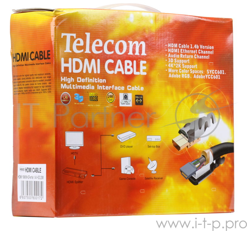 Кабель Telecom HDMI 19M/M, 20м, позолоченные контакты, 2 фильтра <VHD6020D-TC-20MC> 1.4V Carton Pack