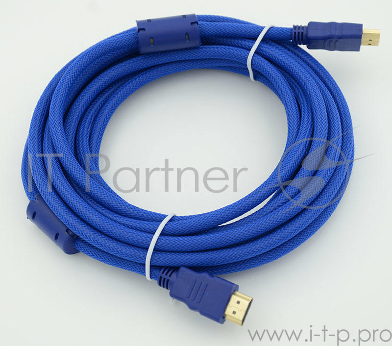 Кабель HDMI Ver.1.4 Blue jack HDMI19 (m)/HDMI19 (m) 5м феррит.кольца Позолоченные контакты