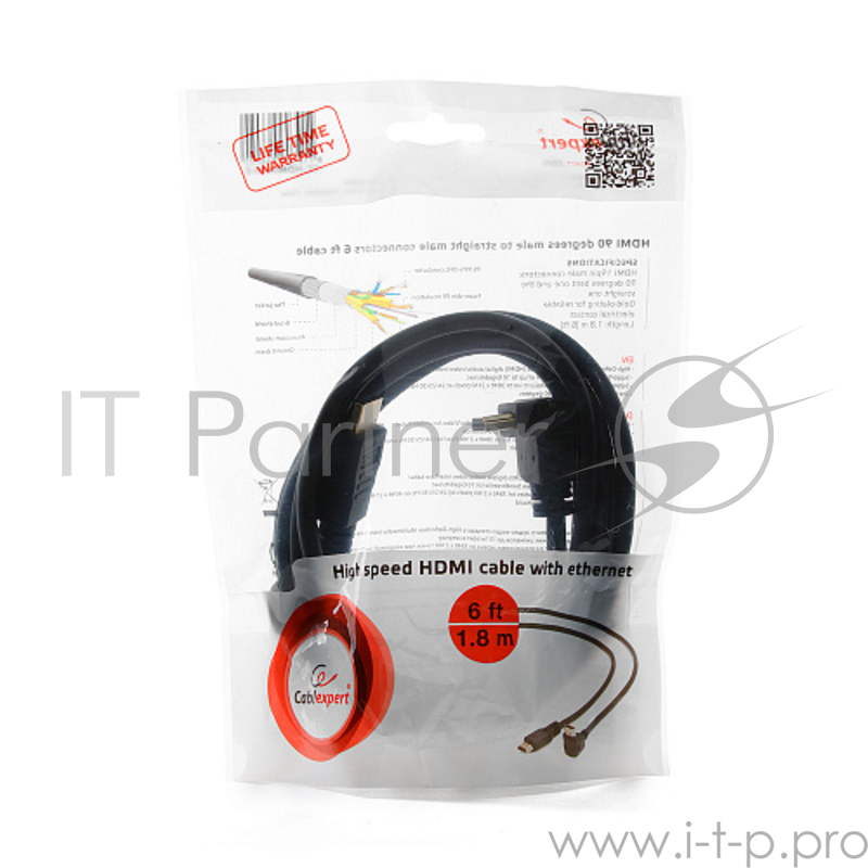 Кабель HDMI Gembird/Cablexpert CC-HDMI490-6, 1.8м, v1.4, 19M/19M, углов. разъем, черный, позол.разъемы, экран, пакет