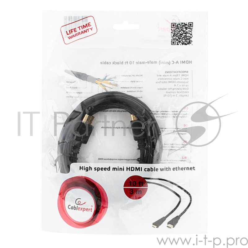 Кабель HDMI-miniHDMI Gembird/Cablexpert CC-HDMI4C-10, 19M/19M, 3.0м, v1.4, 3D, Ethernet, черный, позол.разъемы, экран, пакет
