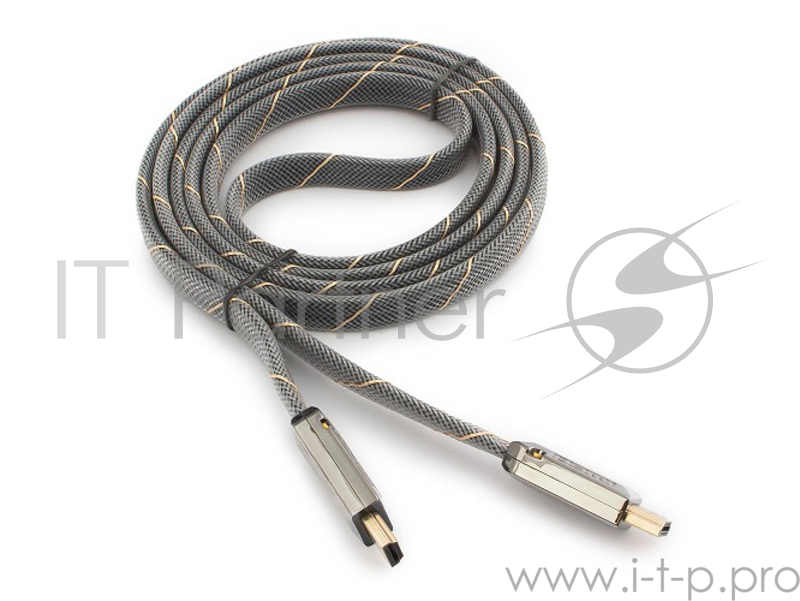 Кабель HDMI Cablexpert, серия Platinum, 1 м, v2.0, M/M, плоский, позол.разъемы, металлический корпус, нейлоновая оплетка, блистер
