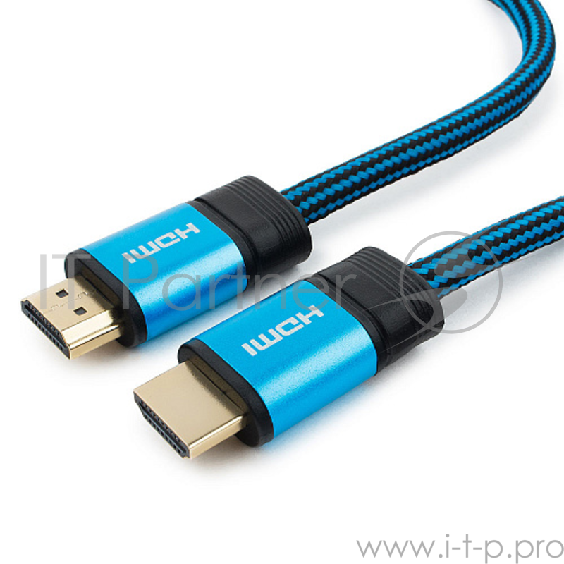 Кабель HDMI Cablexpert, серия Gold, 1 м, v1.4, M/M, синий, позол.разъемы, алюминиевый корпус, нейлоновая оплетка, коробка