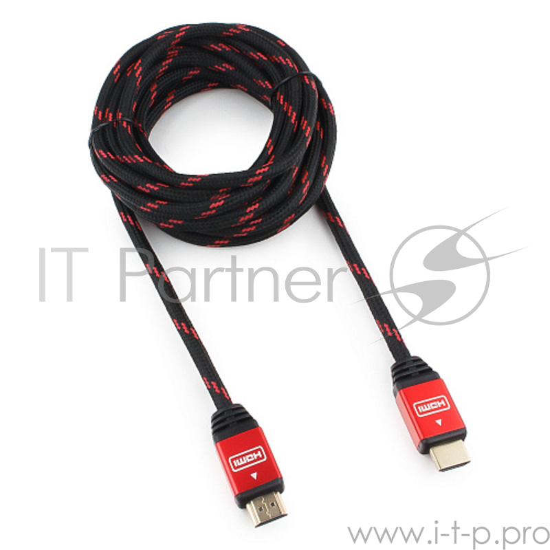 Кабель HDMI Cablexpert, серия Gold, 4,5 м, v1.4, M/M, красный, позол.разъемы, алюминиевый корпус, нейлоновая оплетка, коробка