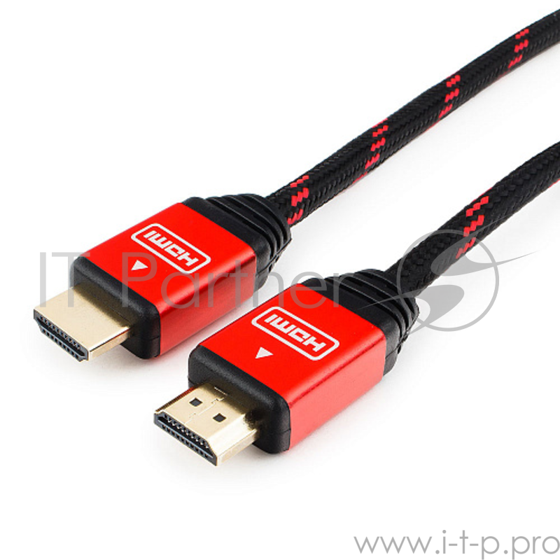 Кабель HDMI Cablexpert, серия Gold, 1,8 м, v1.4, M/M, красный, позол.разъемы, алюминиевый корпус, нейлоновая оплетка, коробка