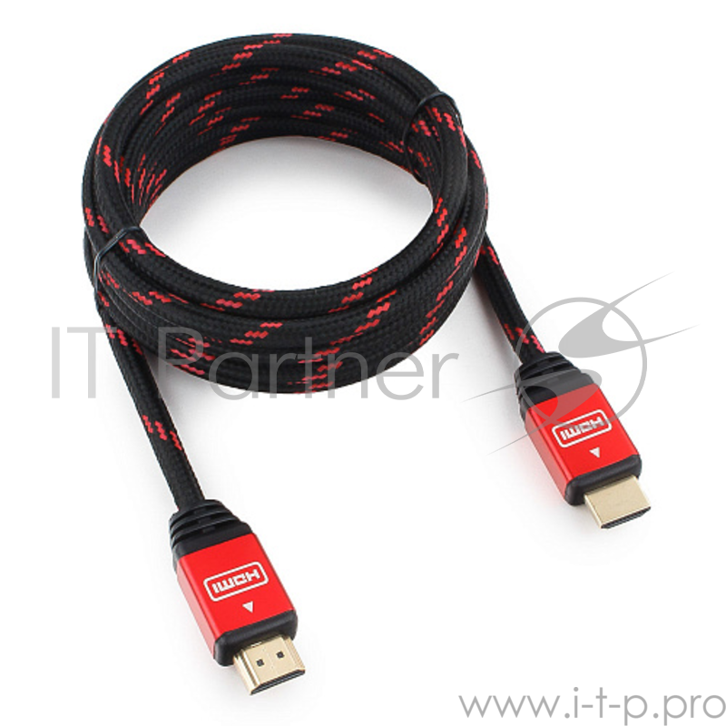 Кабель HDMI Cablexpert, серия Gold, 3 м, v1.4, M/M, красный, позол.разъемы, алюминиевый корпус, нейлоновая оплетка, коробка