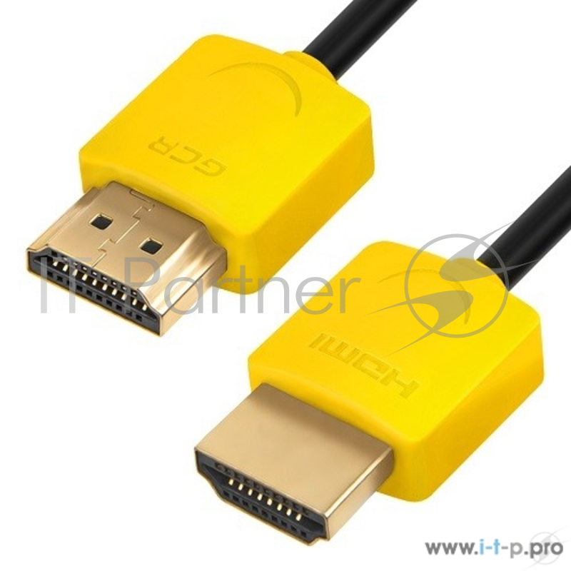 Greenconnect Кабель 1.0m HDMI версия 1.4, черный, желтые коннекторы, Slim OD3.8mm, 32/32 AWG, позолоченные контакты, Ethernet 10.2 Гбит/с, 3D, 4K, Premium , экран(GCR-HM540-1.0m)