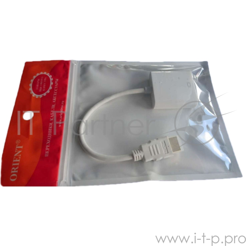 Кабель-адаптер ORIENT C050W, HDMI M -> VGA 15F, для подкл.монитора/проектора к выходу HDMI, длина 0.2 метра, белый