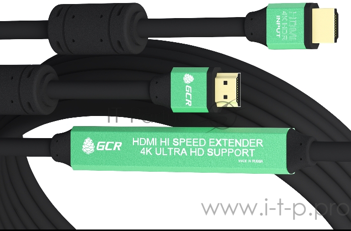 Greenconnect Кабель с активным усилителем сигнала 20.0m (10m+10m) AL case 2 ферит кольца, HDMI 2.0, 28/26, HDR 4:2:0, 4K/30Hz,черный, High speed 19M/19M с усилителем, черный, тройной экран, GCR-50750 Greenconnect Кабель с активным усилителем сигнала