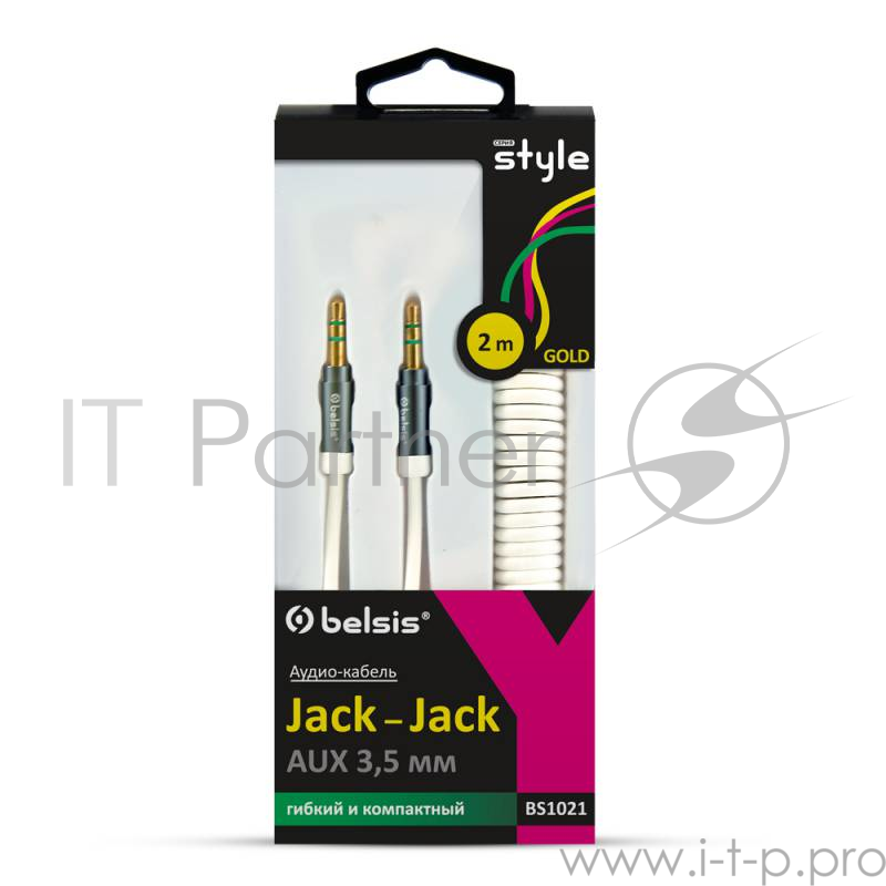 Кабель Belsis BS1021 Jack 3.5-Jack 3.5 2m спиральный, позолоченный, белый