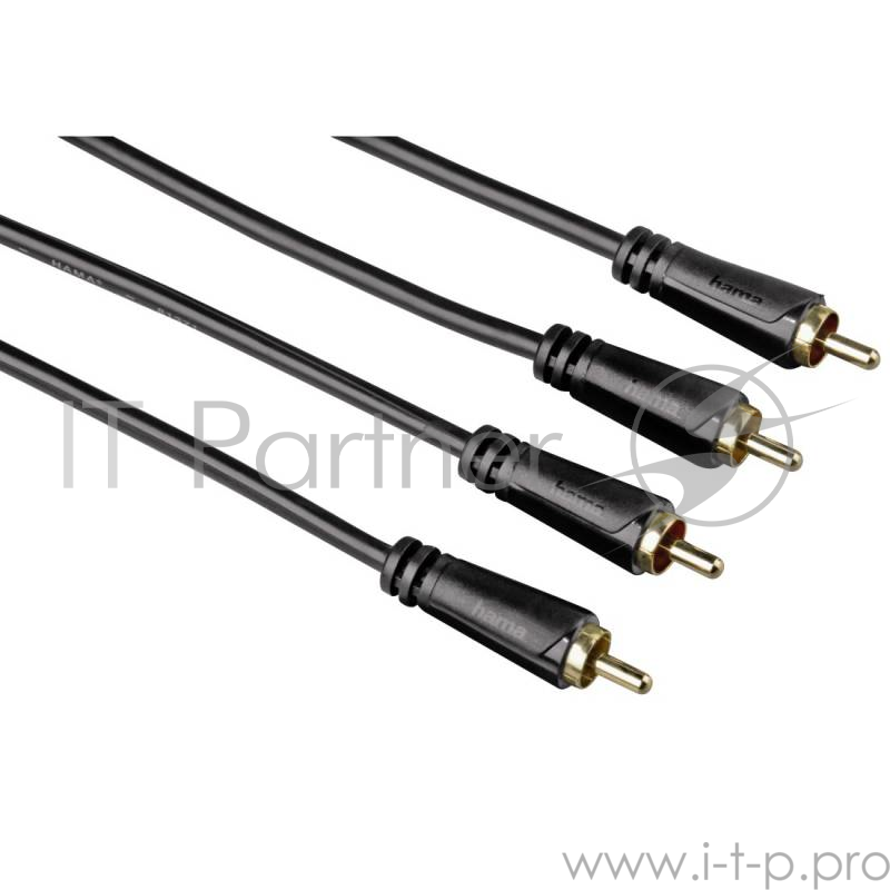 Кабель аудио Hama 2хRCA (m)/2хRCA (m) 3м. Позолоченные контакты черный 3зв (00122283)