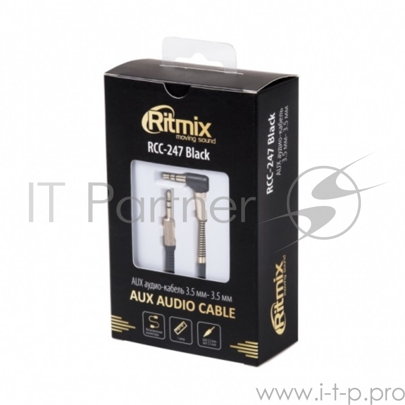 Кабель aux аудио-кабель 3.5 мм- 3.5 мм, 1м, мет. коннекторы RITMIX RCC-247 Black
