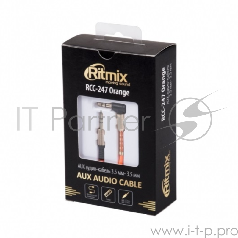 Кабель aux аудио-кабель 3.5 мм- 3.5 мм, 1м, мет. коннекторы RITMIX RCC-247 Orange