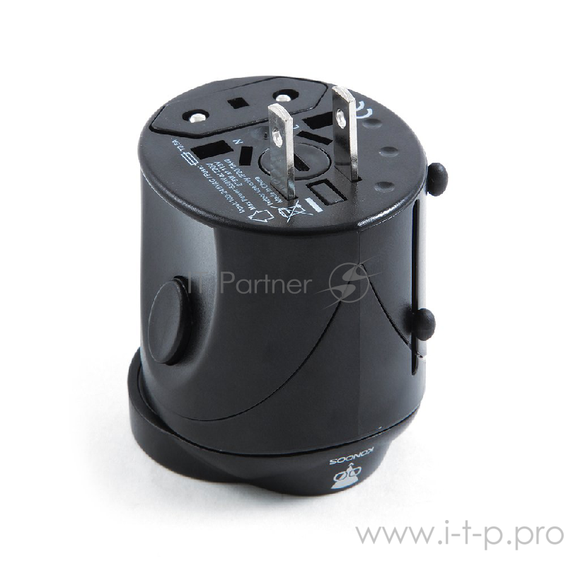 Переходник Konoos Универсальный сетевой переходник для путешествий WTA-1, вилки/розетки EU,US,RU