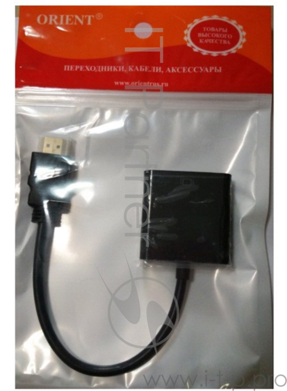 Кабель-адаптер HDMI M-->VGA 15F ORIENT C050, для подкл.монитора/проектора к выходу HDMI