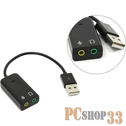 Переходник ORIENT Адаптер с кабелем AU-01S, USB to Audio, 2 x jack 3.5 mm для подключения гарнитуры к порту USB, черный