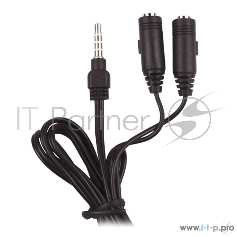 Аудио переходник Ritmix RAS-110 Black (2*3.5mm => 3.5mm 4 pin), 1м.