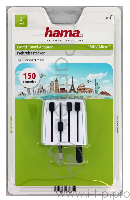 Адаптер-переходник Hama 137381 (1 розетка) белый (блистер)