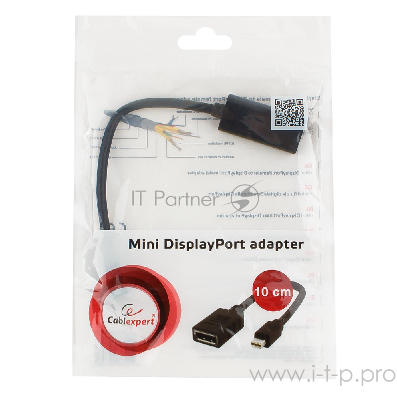 Переходник miniDisplayPort - DisplayPort, Cablexpert A-mDPM-DPF-001, 20M/20F, длина 16см, черный, пакет