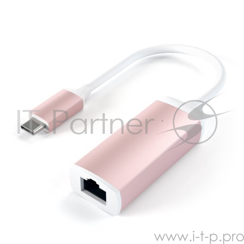 Адаптер Satechi Type-C to Gigabit Ethernet. Поддержка 10/100/1000Mbps Ethernet. Цвет розовое золото.