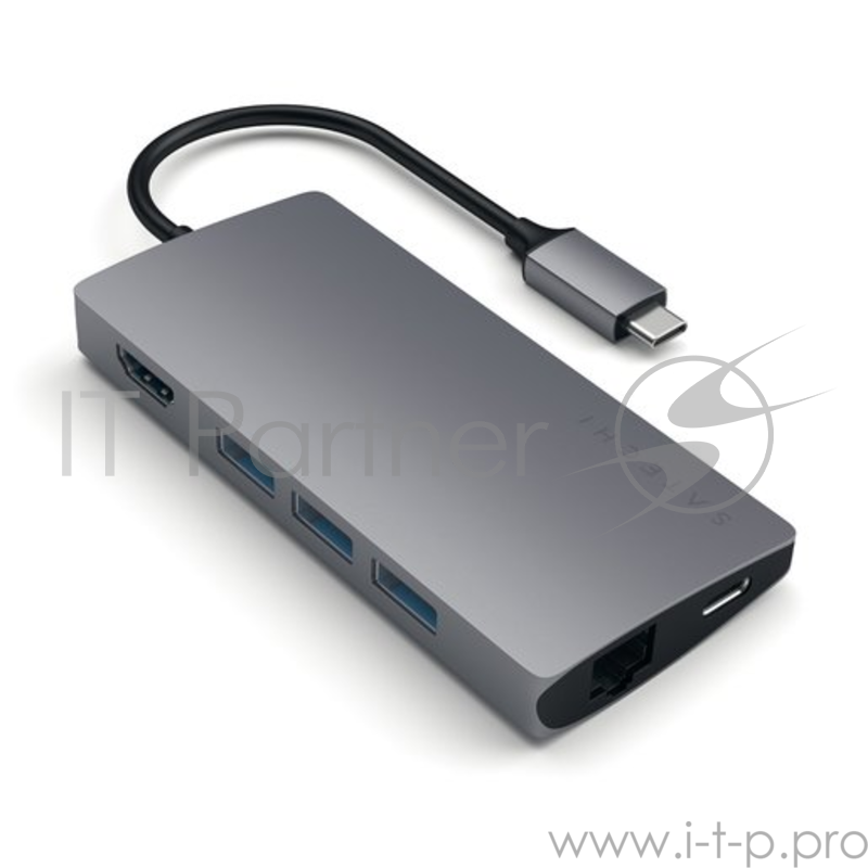 USB-концентратор Satechi Aluminum Multi-Port Adapter V2. Интерфейс USB-C. 3 порта USB 3.0, 1 порт 4K HDMI, 1 порт Ethernet RJ-45, SD/micro-SD кардридер. Цвет серый космос.