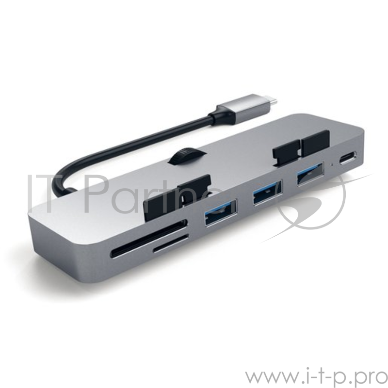 USB-концентратор Satechi Aluminum Type-C Clamp Hub Pro для 2017 iMac и iMac Pro. Интерфейс USB-C. 3 разъема USB 3.0, 1 разъем USB-C, слоты для карты памяти SD, Micro SD. Цвет серый космос.