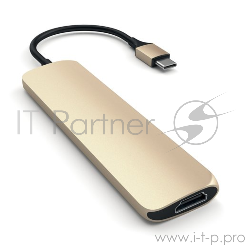 USB адаптер Satechi Slim Aluminum Type-C Multi-Port Adapter with Type-C Charging Port. Интерфейс USB-C. Порты USB Type-C, 2хUSB 3.0, 4K HDMI. Цвет золотой.