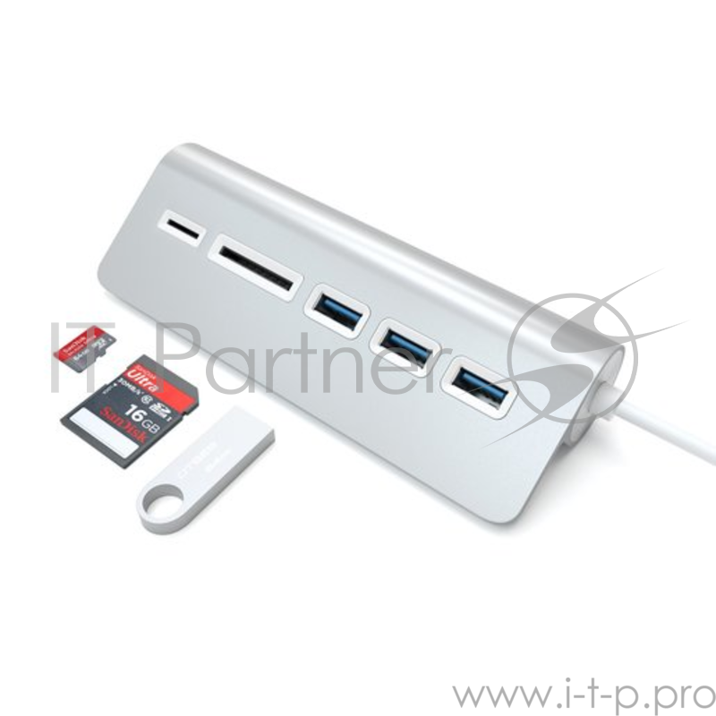 USB-хаб и кардридер Satechi Aluminum USB 3.0 Hub & Card Reader. Интерфейс USB. 3 порта USB 3.0 , слоты для карты памяти SD и microSD. Цвет серебряный.