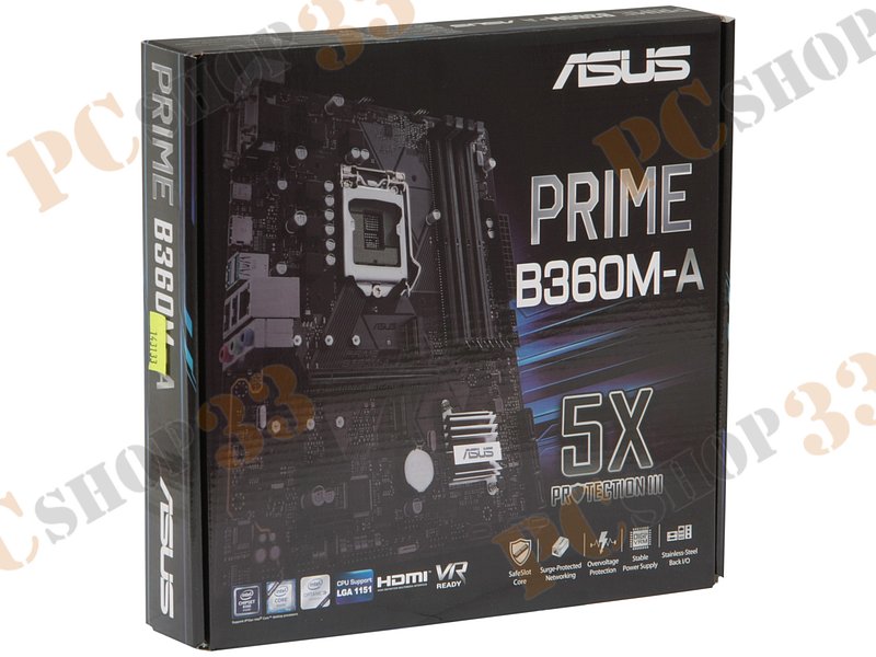 Мат. плата Socket1151 ASUS PRIME B360M-A (iB360, 4xDDR4, M.2, SATA III, PCI-E, D-Sub, DVI, HDMI, 1Гбит LAN, USB3.1, mATX)