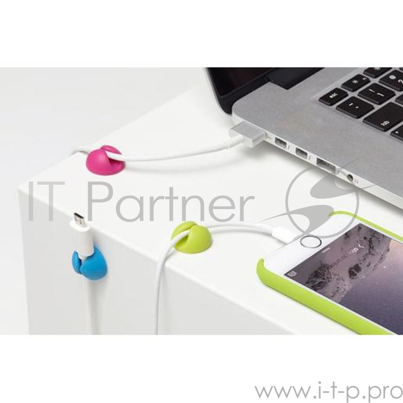 Комплект Bluelounge CableDrop Mini из 9 резиновых держателей. Цвет: 3 шт. желтый, 3 шт. розовый, 3 шт. зеленый.