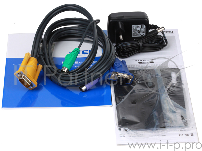 Удлинитель, SVGA+KBD+MOUSE PS2 ATEN, 150 метр., HD-DB15+2x6MINIDIN, Female, с KVM-шнуром, Б.П. 220> 5V (CE250A-A7-G)